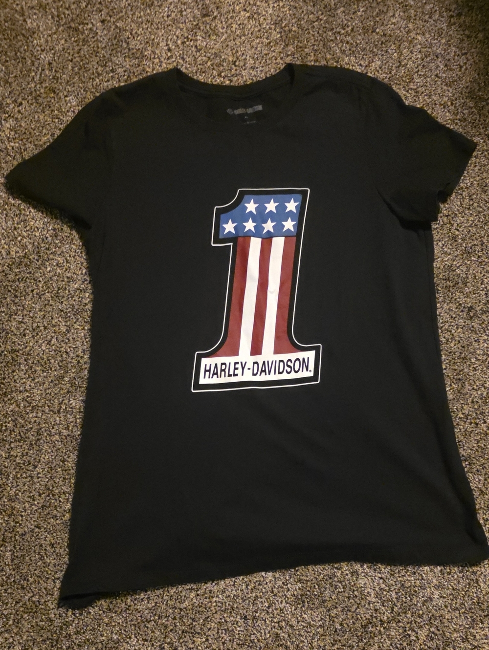 Harley-Davidson Black Tee with American Flag '1' Graphic